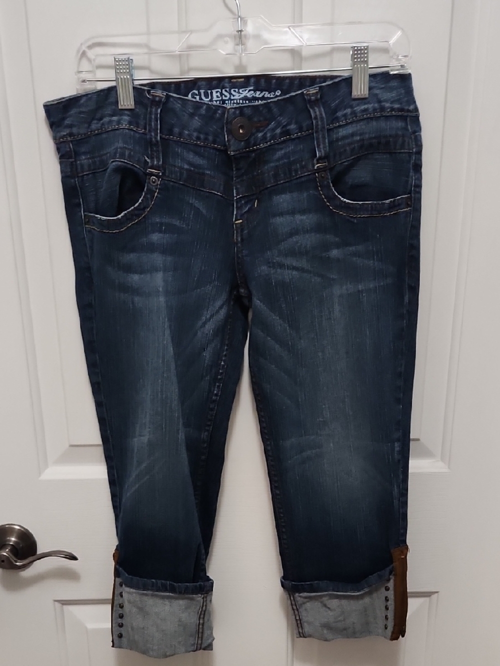 GUESS Dark Wash Cropped Roll-Cuff Jeans